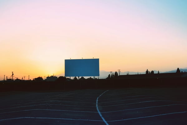 Drive-in movie theater at sunset