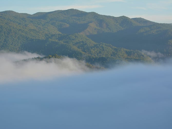 Appalachian mountain ridges rising above morning fog